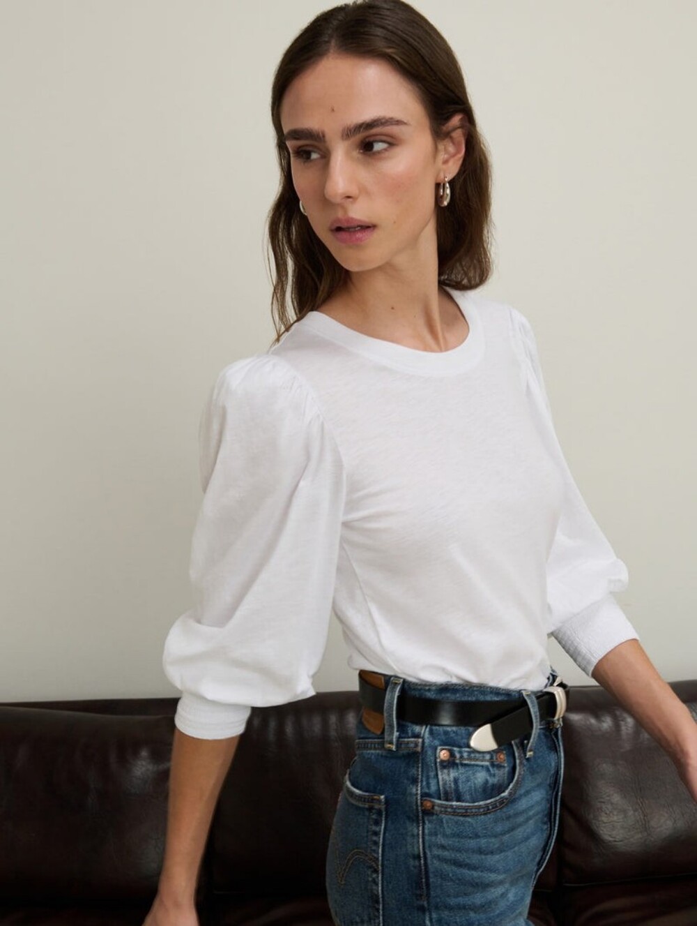 Nation LTD White Puff Sleeve Long Sleeve Tee